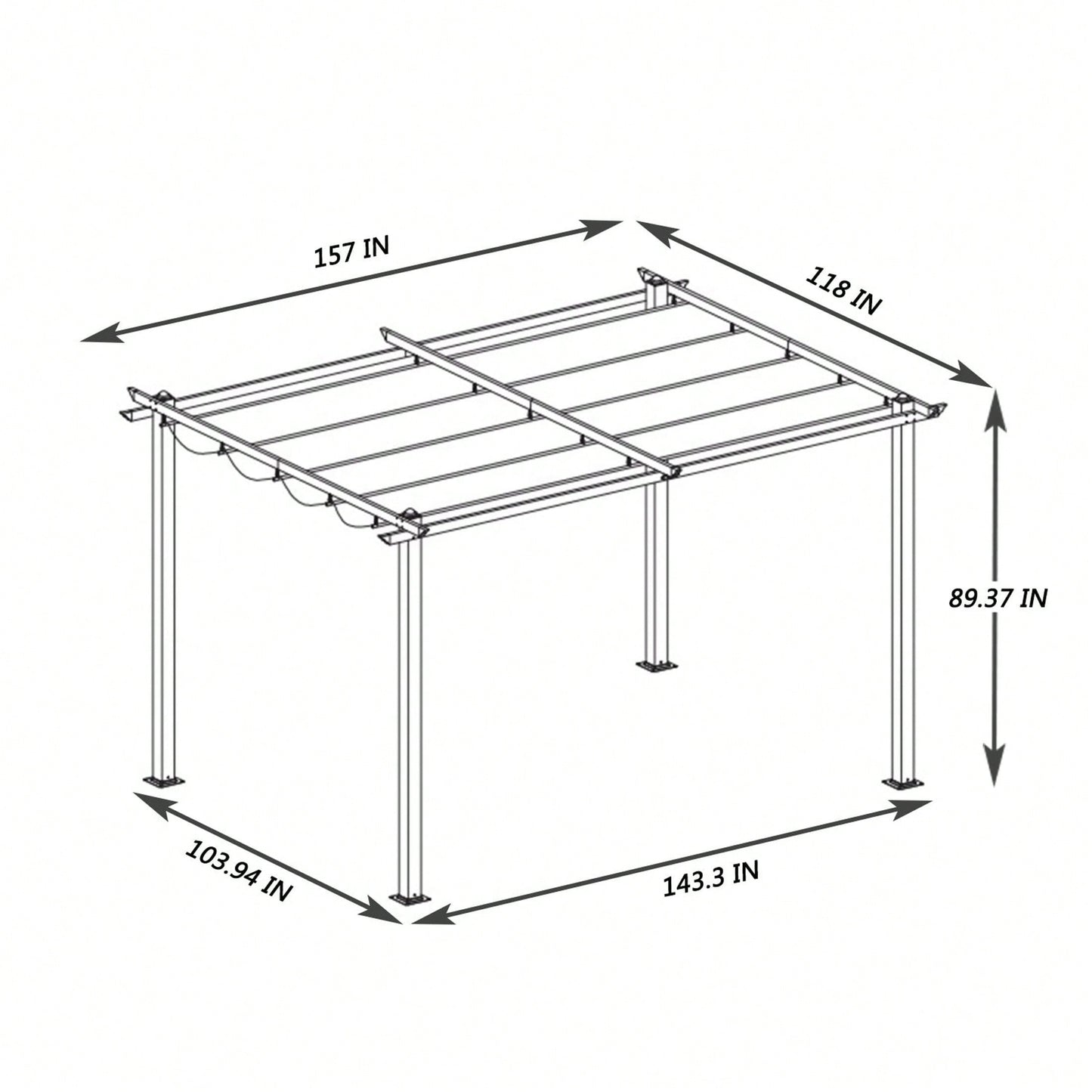 13x10 Ft Outdoor Patio Retractable Pergola With Canopy Sunshelter For Gardens,Terraces,Backyard