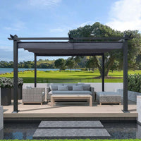 13x10 Ft Outdoor Patio Retractable Pergola With Canopy Sunshelter For Gardens,Terraces,Backyard