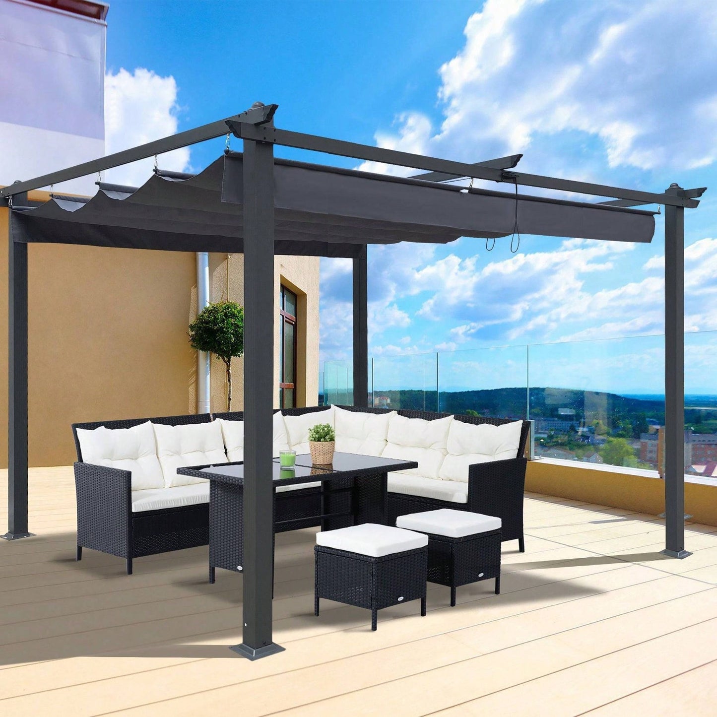 13x10 Ft Outdoor Patio Retractable Pergola With Canopy Sunshelter For Gardens,Terraces,Backyard