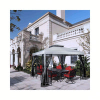 10' X 10' Patio Gazebo With Mosquito Net And Corner Shelves, Light Gray