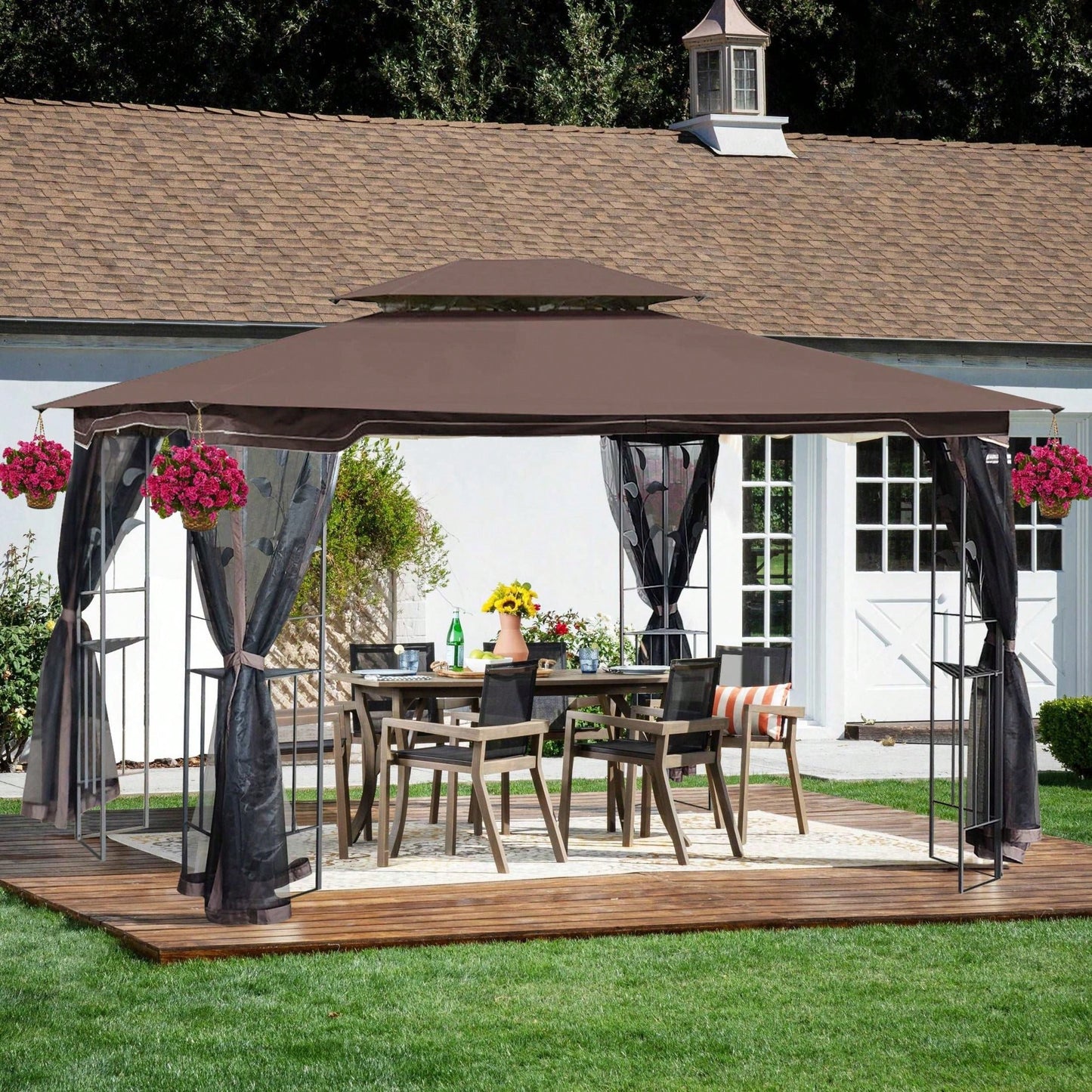 13x10 Ft Outdoor Patio Gazebo Canopy Tent with Ventilated Double Roof and Detachable Mosquito Net for Lawn Garden and Backyard Use