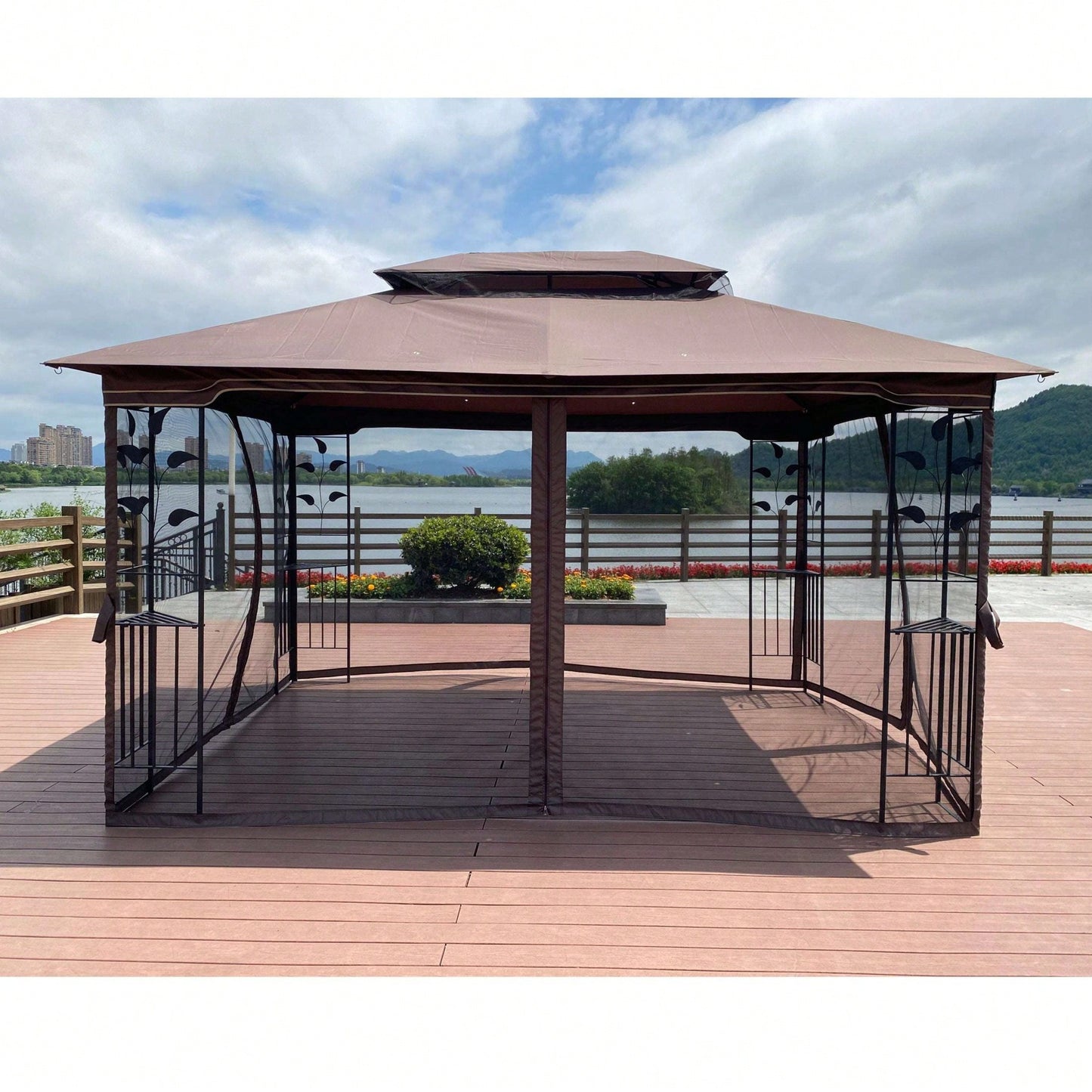 13x10 Ft Outdoor Patio Gazebo Canopy Tent with Ventilated Double Roof and Detachable Mosquito Net for Lawn Garden and Backyard Use