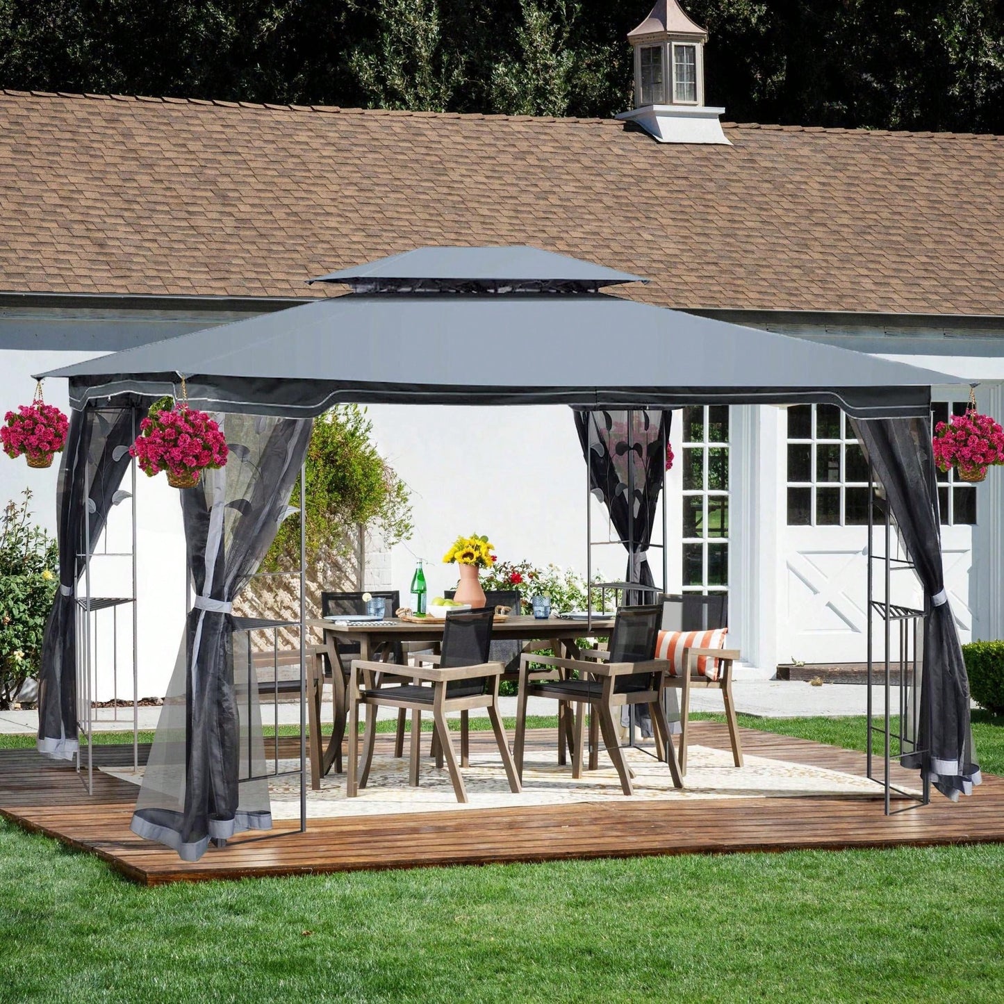 13x10 Ft Outdoor Patio Gazebo Canopy Tent with Ventilated Double Roof and Detachable Mosquito Net for Lawn Garden and Backyard Use