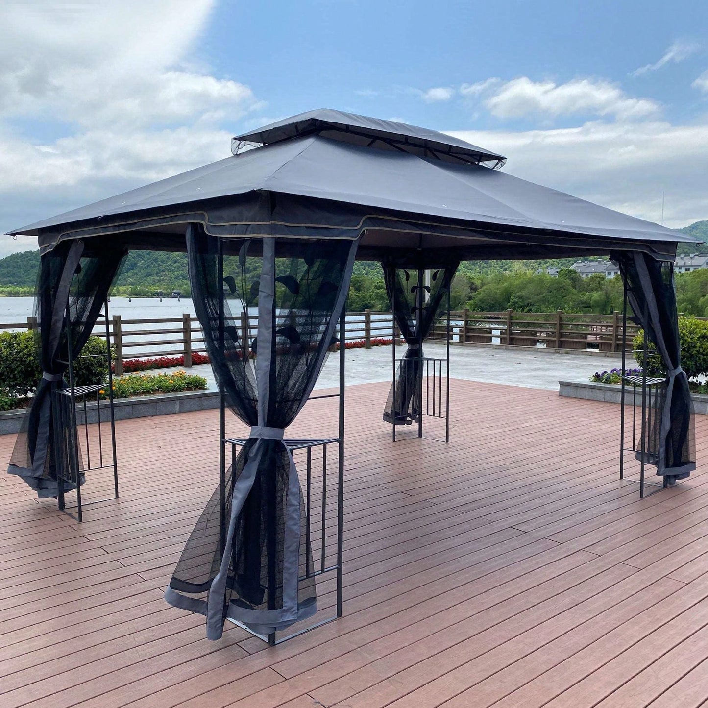 13x10 Ft Outdoor Patio Gazebo Canopy Tent with Ventilated Double Roof and Detachable Mosquito Net for Lawn Garden and Backyard Use