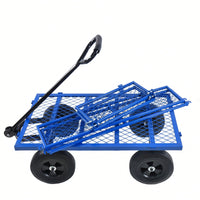 550 Lbs Heavy Duty Foldable Wagon Cart, Sturdy Steel Frame With 10" Solid Tires, Utility Wagon For Garden, Lawn, Farm, Home, Camping, Beach