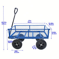 550 Lbs Heavy Duty Foldable Wagon Cart, Sturdy Steel Frame With 10" Solid Tires, Utility Wagon For Garden, Lawn, Farm, Home, Camping, Beach