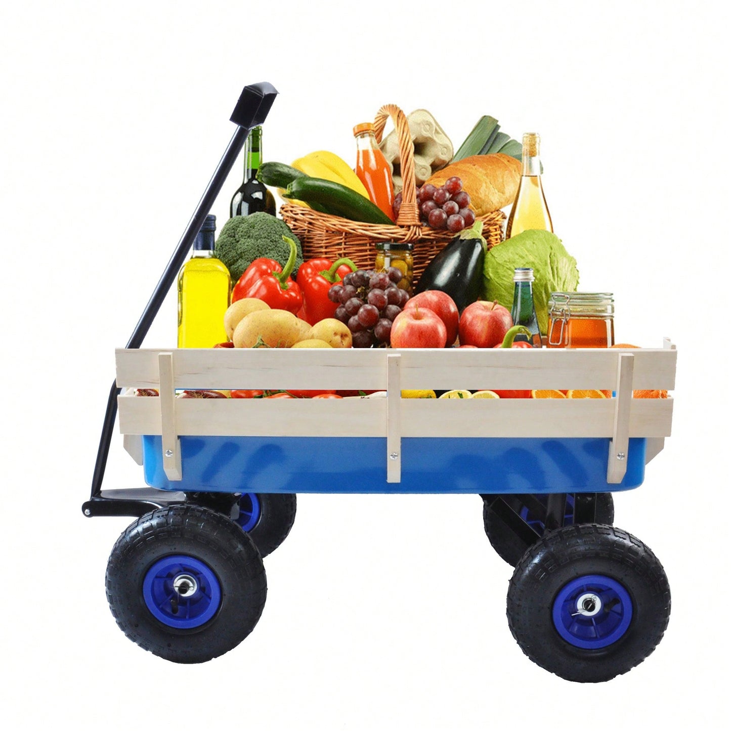 All Terrain Pulling Wagon W/Wood Railing Air Tires Children Kid Garden