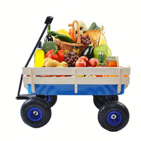 All Terrain Pulling Wagon W/Wood Railing Air Tires Children Kid Garden