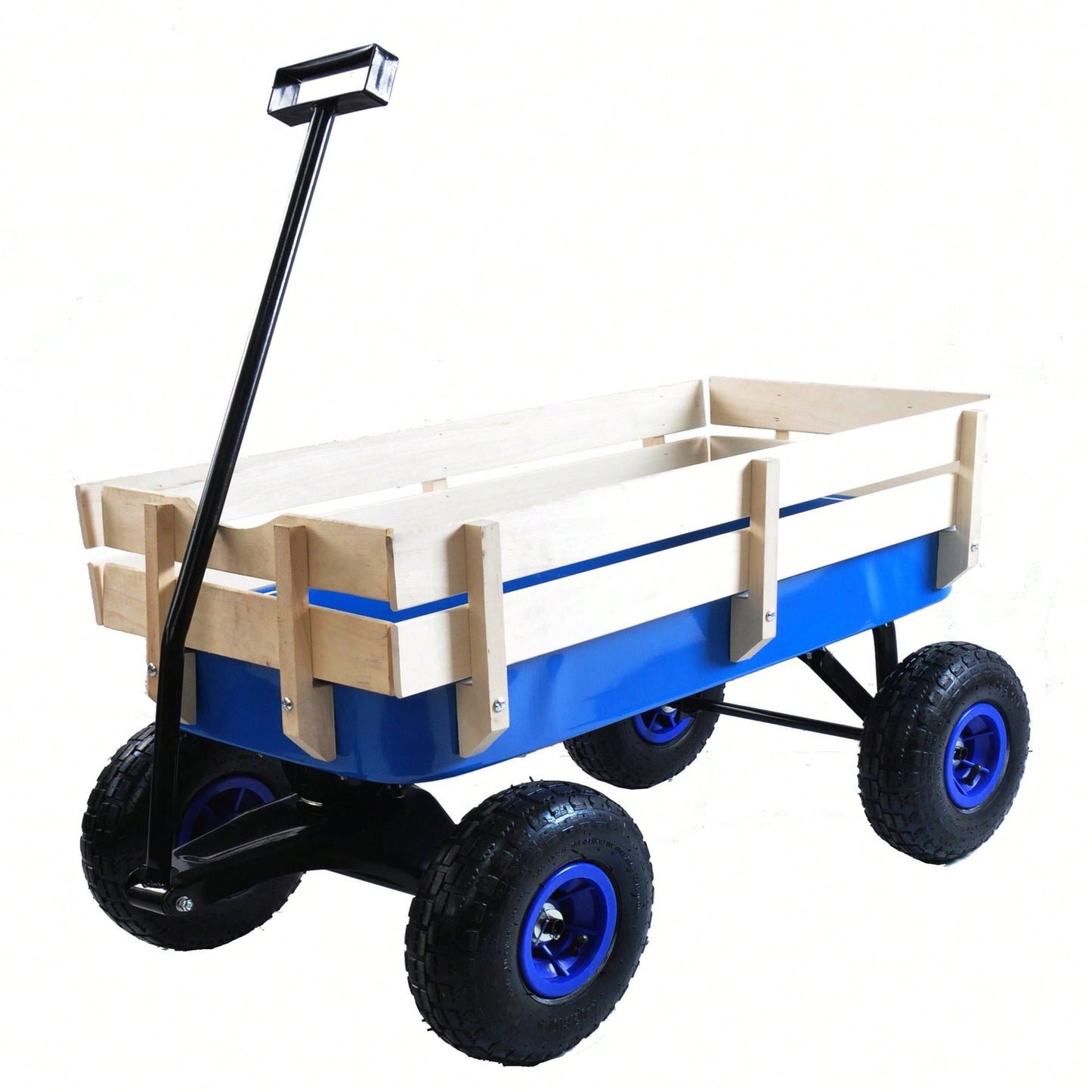 All Terrain Pulling Wagon W/Wood Railing Air Tires Children Kid Garden
