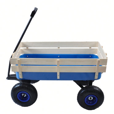 All Terrain Pulling Wagon W/Wood Railing Air Tires Children Kid Garden