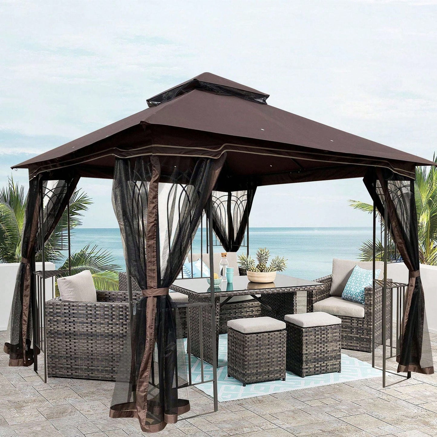 Ventilated Double Roof Outdoor Gazebo Canopy Tent with Detachable Mosquito Net for Lawn Garden and Backyard