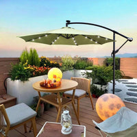 10 Ft Solar Powered LED Patio Umbrella Waterproof with Crank Cross Base for Garden Deck Pool Shade