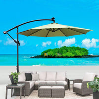 10 Ft Solar Powered LED Patio Umbrella Waterproof with Crank Cross Base for Garden Deck Pool Shade