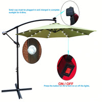 10 Ft Solar Powered LED Patio Umbrella Waterproof with Crank Cross Base for Garden Deck Pool Shade