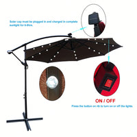 10 Ft Solar Powered LED Patio Umbrella Waterproof with Crank Cross Base for Garden Deck Pool Shade