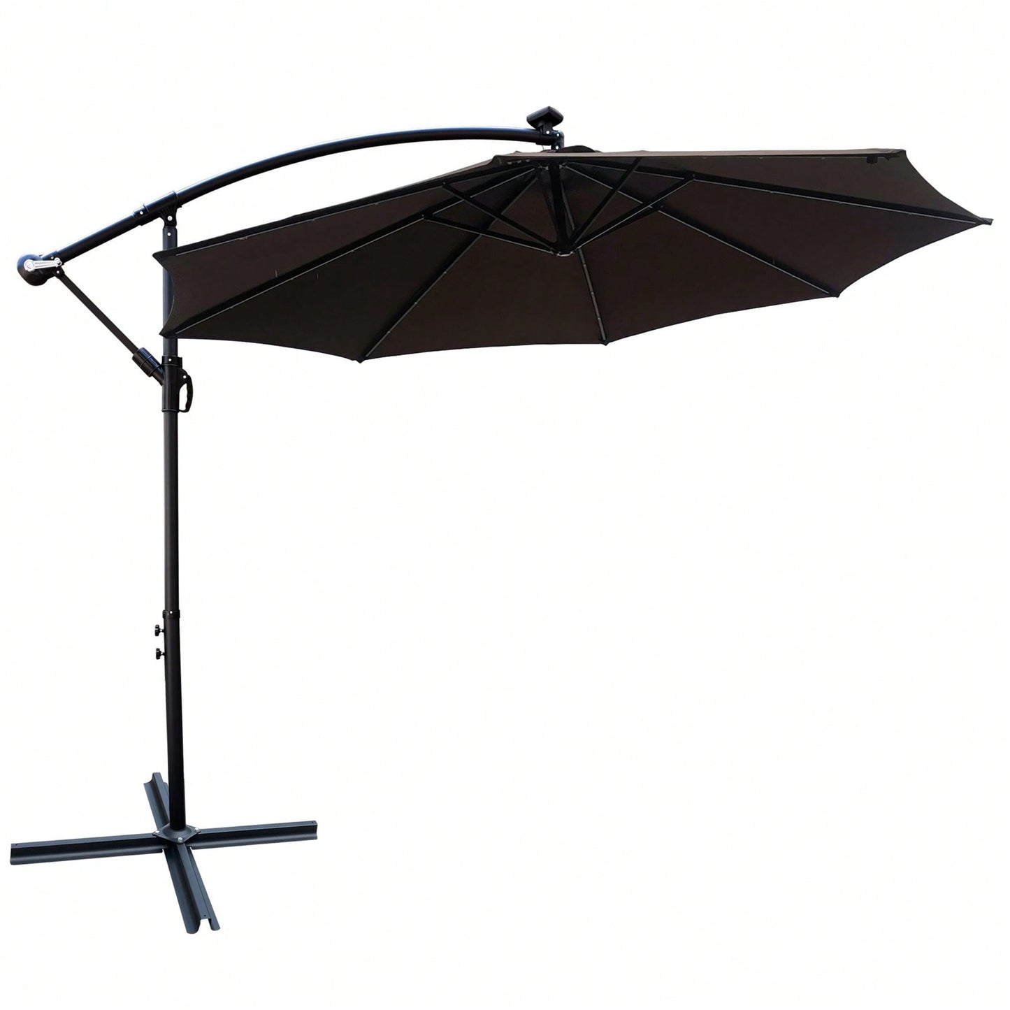 10 Ft Solar Powered LED Patio Umbrella Waterproof with Crank Cross Base for Garden Deck Pool Shade