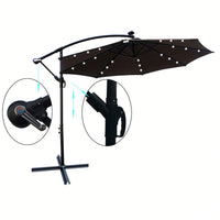 10 Ft Solar Powered LED Patio Umbrella Waterproof with Crank Cross Base for Garden Deck Pool Shade