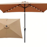 10 X 6.5 Ft Rectangular Solar LED Lighted Outdoor Market Umbrellas With Crank & Push Button Tilt For Garden Shade Outside Swimming Pool