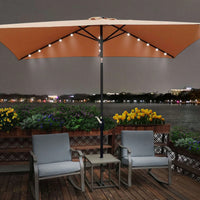 10 X 6.5 Ft Rectangular Solar LED Lighted Outdoor Market Umbrellas With Crank & Push Button Tilt For Garden Shade Outside Swimming Pool