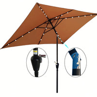 10 X 6.5 Ft Rectangular Solar LED Lighted Outdoor Market Umbrellas With Crank & Push Button Tilt For Garden Shade Outside Swimming Pool