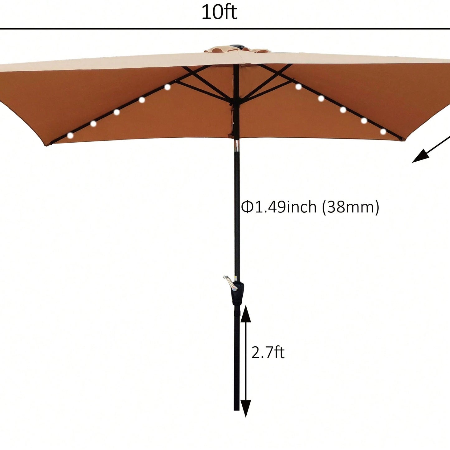 10 X 6.5 Ft Rectangular Solar LED Lighted Outdoor Market Umbrellas With Crank & Push Button Tilt For Garden Shade Outside Swimming Pool