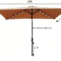 10 X 6.5 Ft Rectangular Solar LED Lighted Outdoor Market Umbrellas With Crank & Push Button Tilt For Garden Shade Outside Swimming Pool