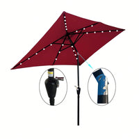 10 X 6.5 Ft Rectangular Solar LED Lighted Outdoor Market Umbrellas With Crank & Push Button Tilt For Garden Shade Outside Swimming Pool