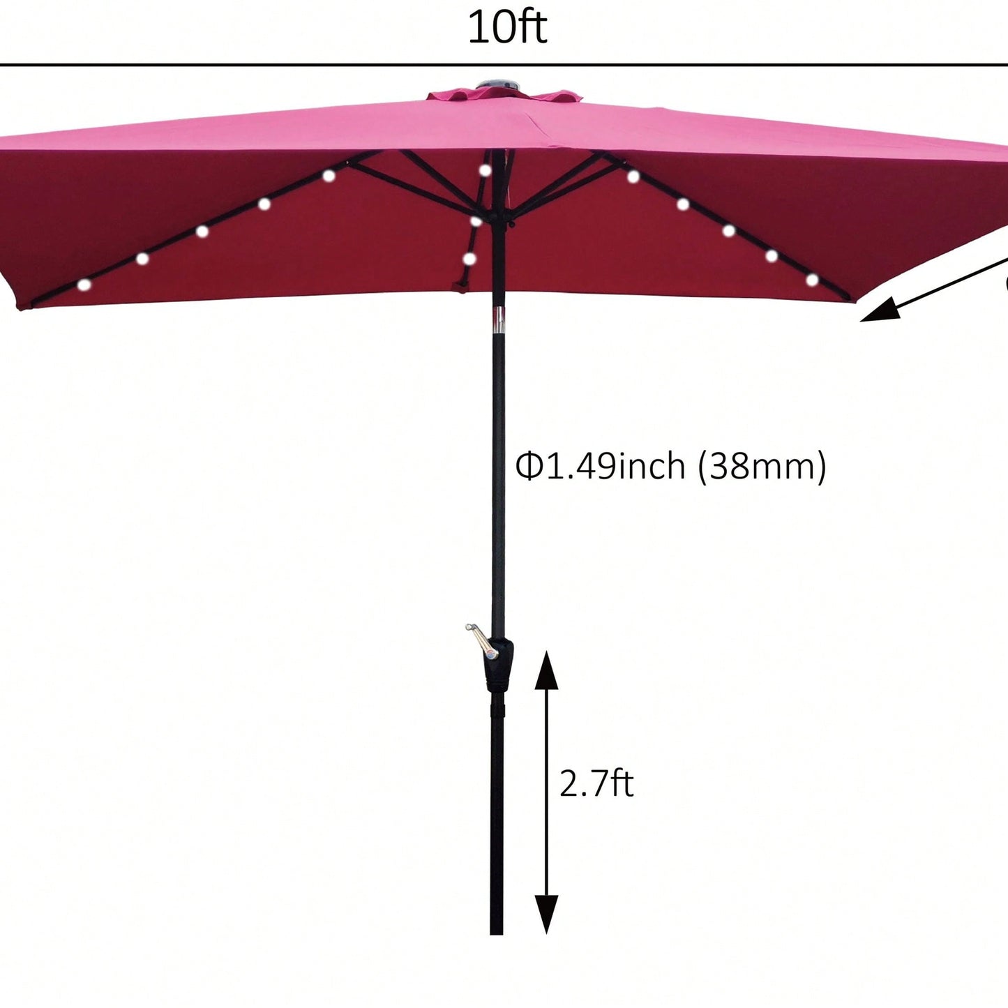 10 X 6.5 Ft Rectangular Solar LED Lighted Outdoor Market Umbrellas With Crank & Push Button Tilt For Garden Shade Outside Swimming Pool