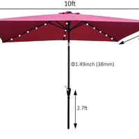 10 X 6.5 Ft Rectangular Solar LED Lighted Outdoor Market Umbrellas With Crank & Push Button Tilt For Garden Shade Outside Swimming Pool