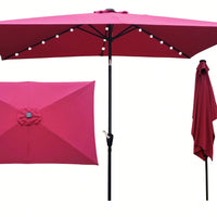 10 X 6.5 Ft Rectangular Solar LED Lighted Outdoor Market Umbrellas With Crank & Push Button Tilt For Garden Shade Outside Swimming Pool