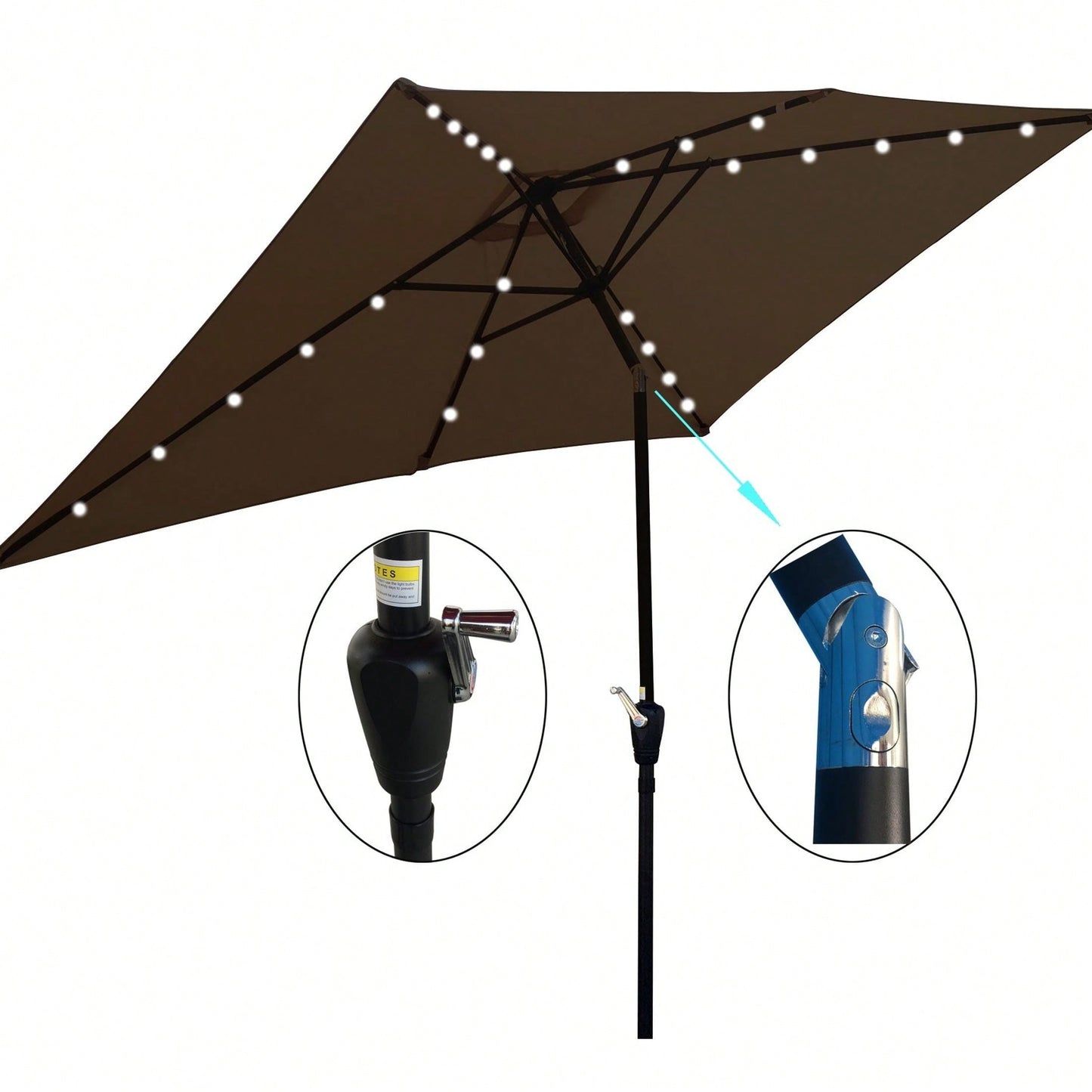 10 X 6.5 Ft Rectangular Solar LED Lighted Outdoor Market Umbrellas With Crank & Push Button Tilt For Garden Shade Outside Swimming Pool