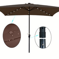 10 X 6.5 Ft Rectangular Solar LED Lighted Outdoor Market Umbrellas With Crank & Push Button Tilt For Garden Shade Outside Swimming Pool