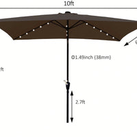 10 X 6.5 Ft Rectangular Solar LED Lighted Outdoor Market Umbrellas With Crank & Push Button Tilt For Garden Shade Outside Swimming Pool