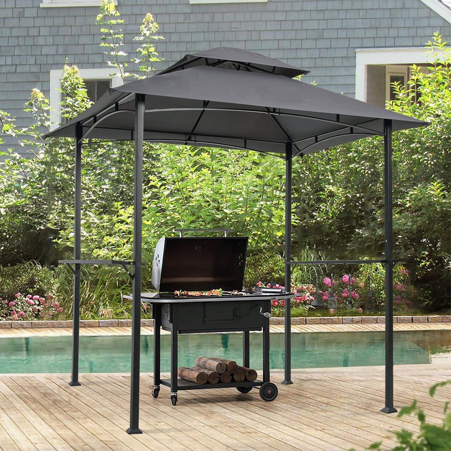 Outdoor Grill Gazebo 8 x 5 Ft Shelter Tent Double Tier Soft Top Canopy Steel Frame