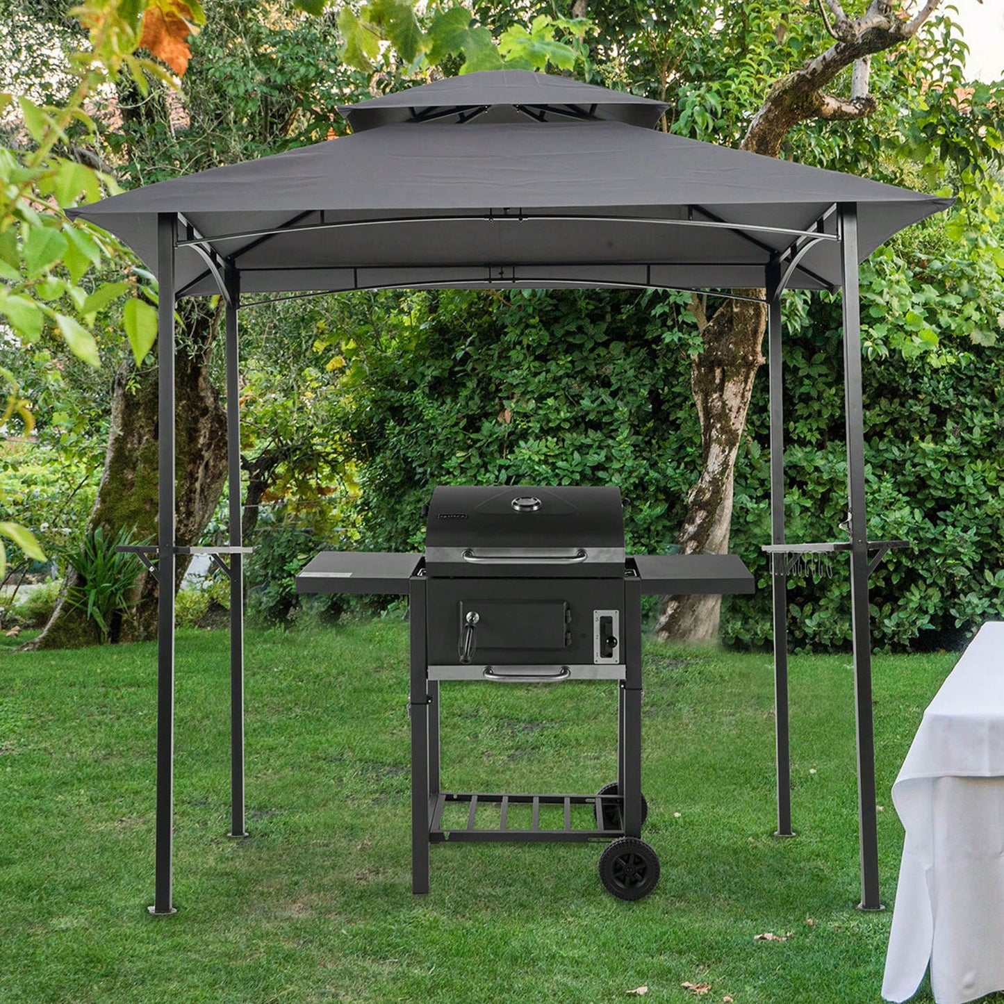 Outdoor Grill Gazebo 8 x 5 Ft Shelter Tent Double Tier Soft Top Canopy Steel Frame