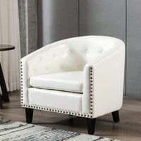 PU Leather Tufted Barrel Chair For Living Room Bedroom Club Chairs