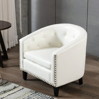 PU Leather Tufted Barrel Chair For Living Room Bedroom Club Chairs