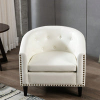 PU Leather Tufted Barrel Chair For Living Room Bedroom Club Chairs