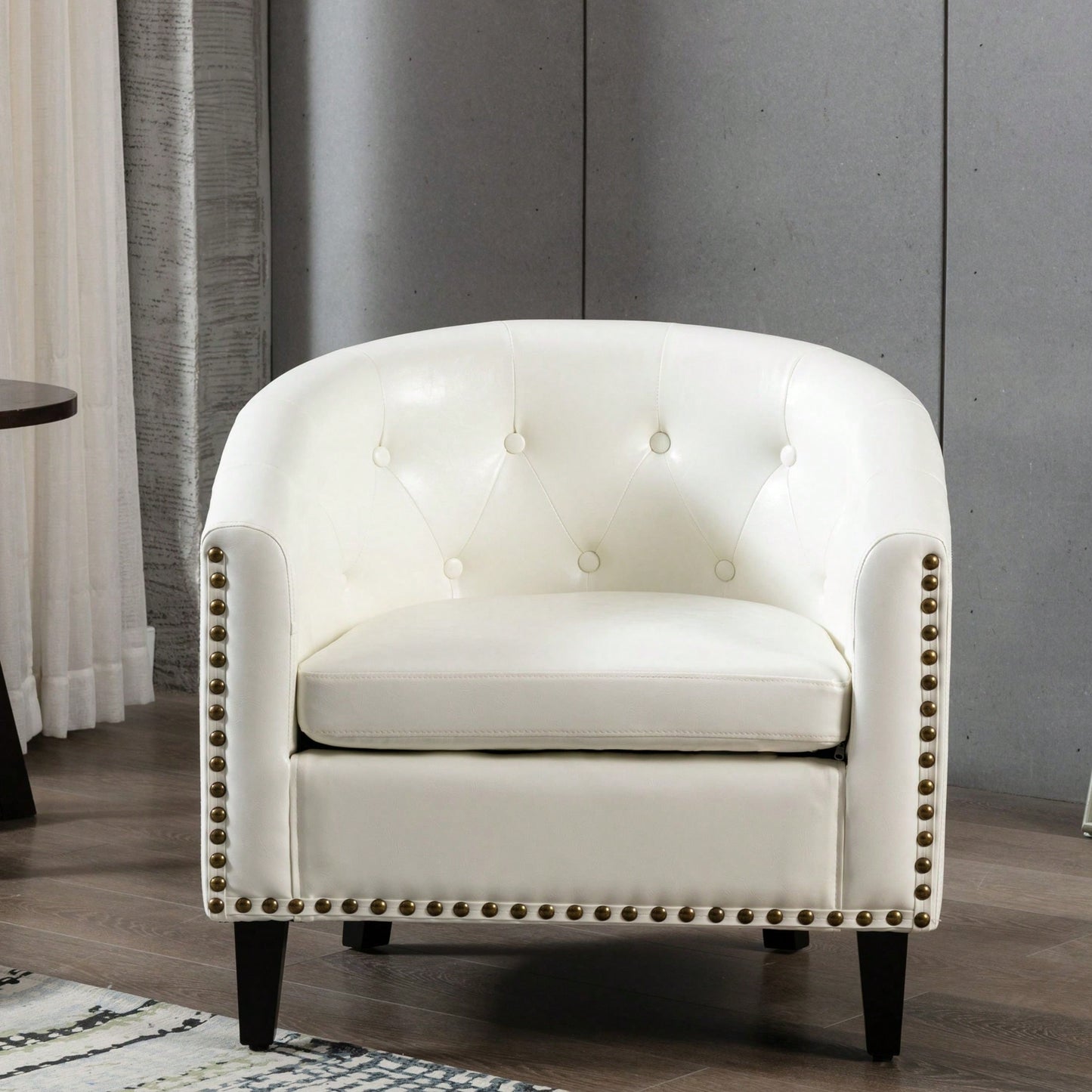 PU Leather Tufted Barrel Chair For Living Room Bedroom Club Chairs