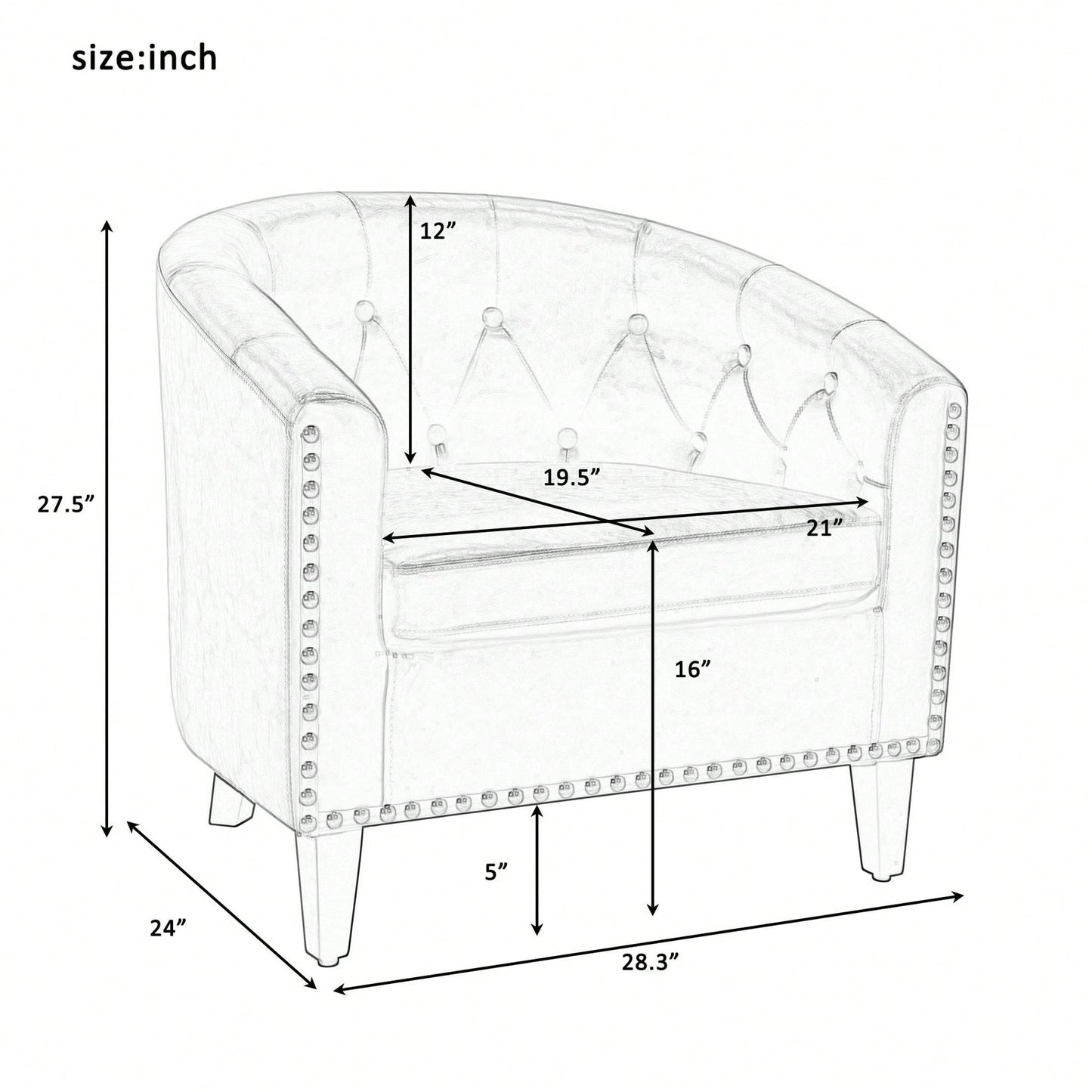 PU Leather Tufted Barrel Chair For Living Room Bedroom Club Chairs