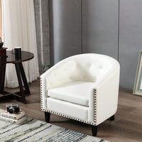 PU Leather Tufted Barrel Chair For Living Room Bedroom Club Chairs