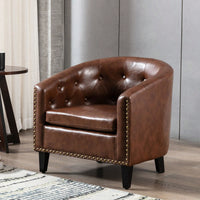 PU Leather Tufted Barrel Chair For Living Room Bedroom Club Chairs