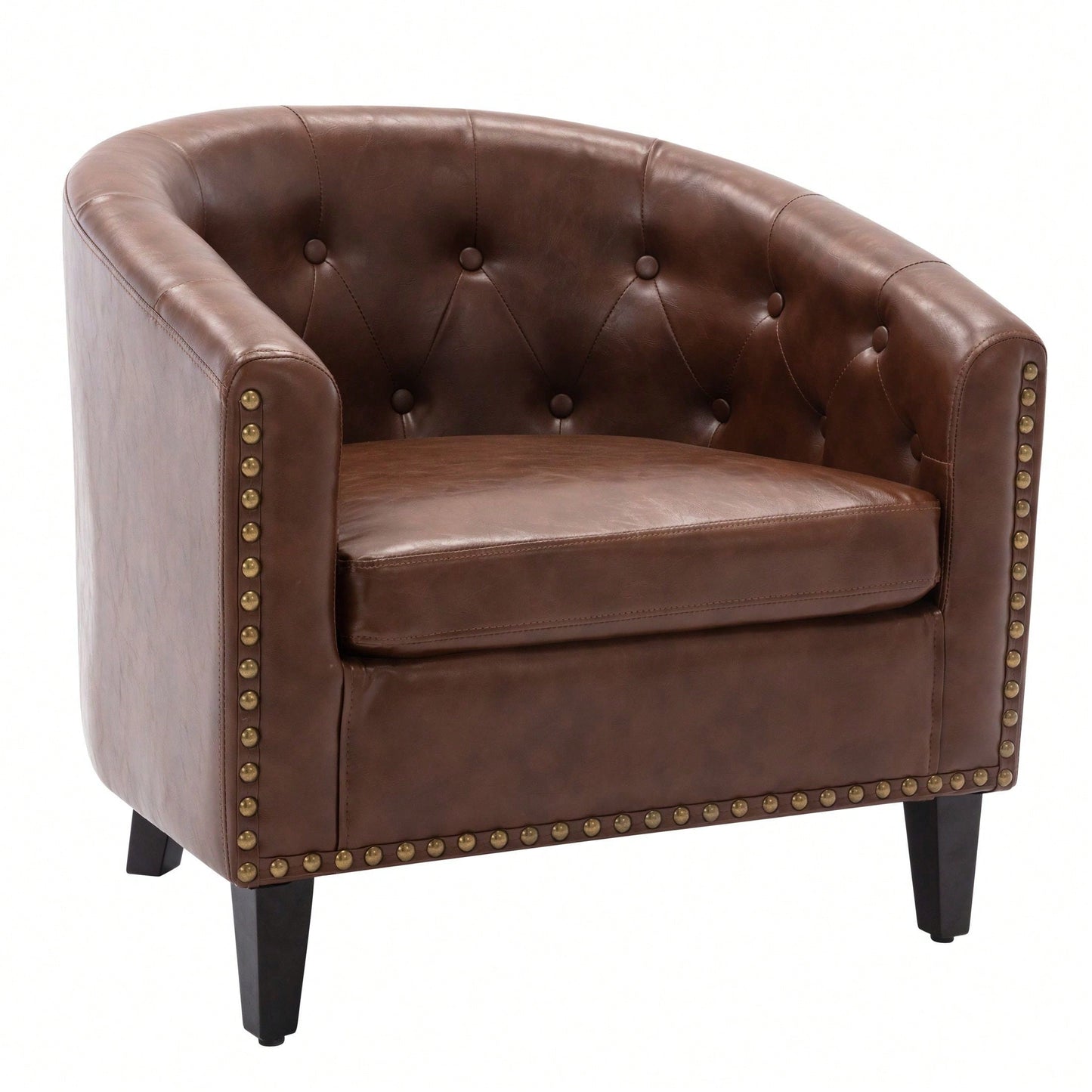 PU Leather Tufted Barrel Chair For Living Room Bedroom Club Chairs