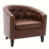 PU Leather Tufted Barrel Chair For Living Room Bedroom Club Chairs