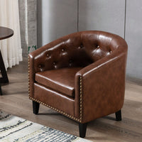 PU Leather Tufted Barrel Chair For Living Room Bedroom Club Chairs