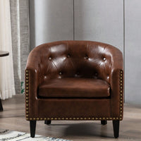 PU Leather Tufted Barrel Chair For Living Room Bedroom Club Chairs