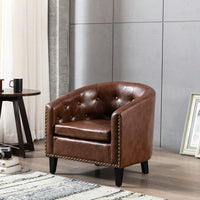 PU Leather Tufted Barrel Chair For Living Room Bedroom Club Chairs