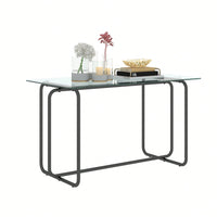 Rectangle Dining Table With Black Metal Frame, Tempered Glass Dining Table For Kitchen Room