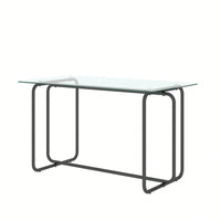 Rectangle Dining Table With Black Metal Frame, Tempered Glass Dining Table For Kitchen Room