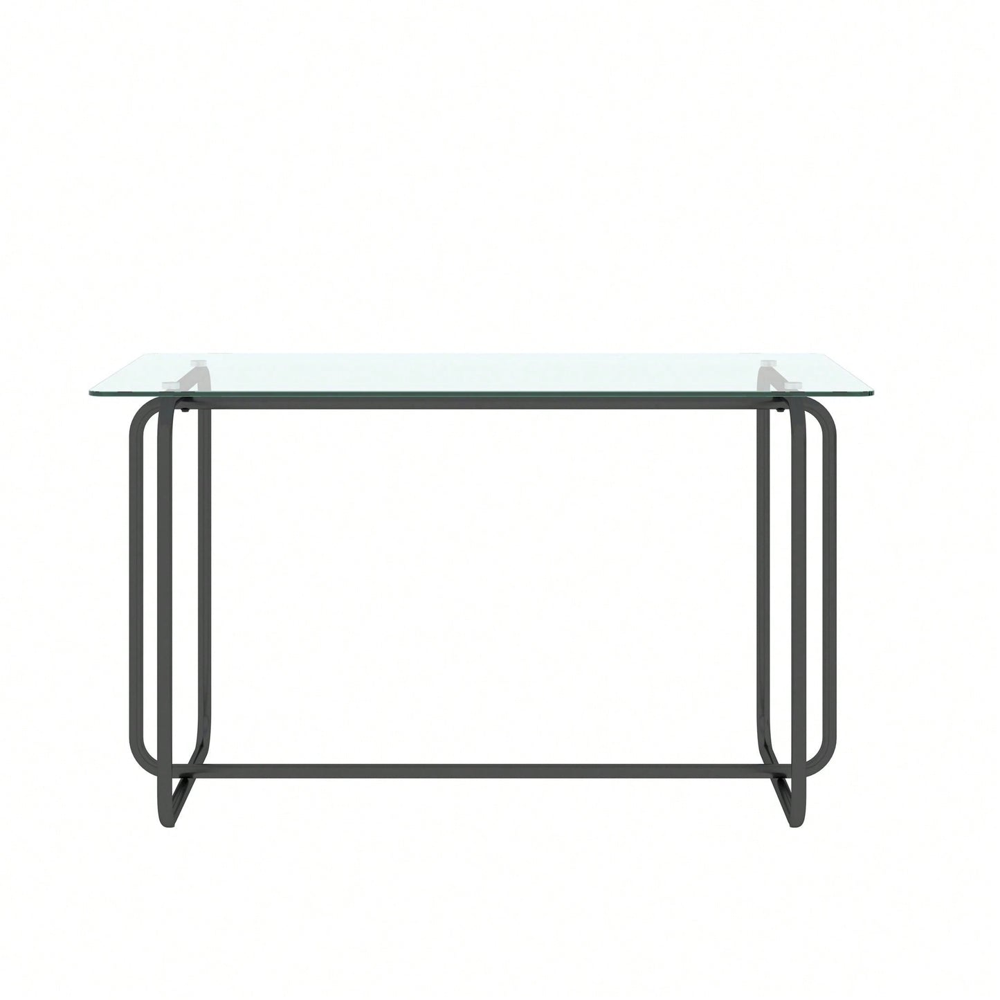 Rectangle Dining Table With Black Metal Frame, Tempered Glass Dining Table For Kitchen Room